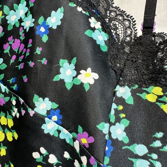 Y2K Victoria's Secret Floral Satin Lace Mini Slip Dress Size Medium Silver Tag - Picture 7 of 10